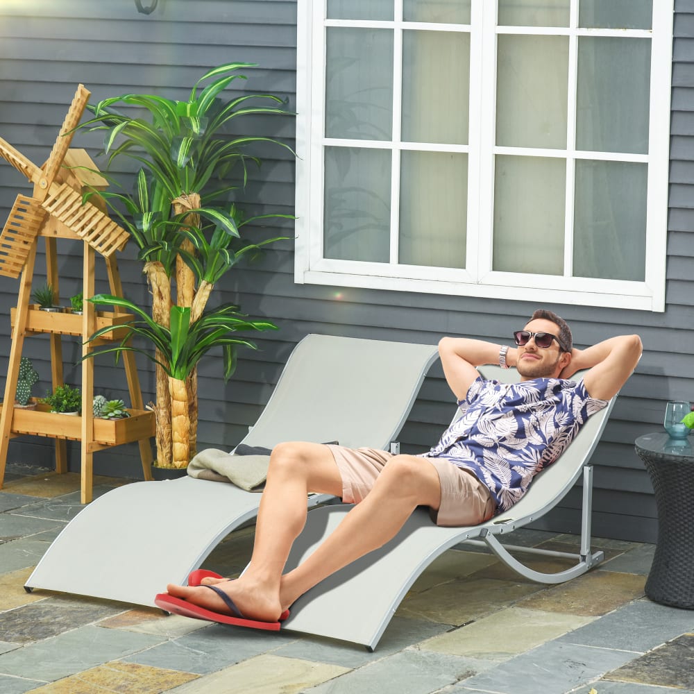 Bains de soleil pliables lot de 2 en aluminium et textilène beige