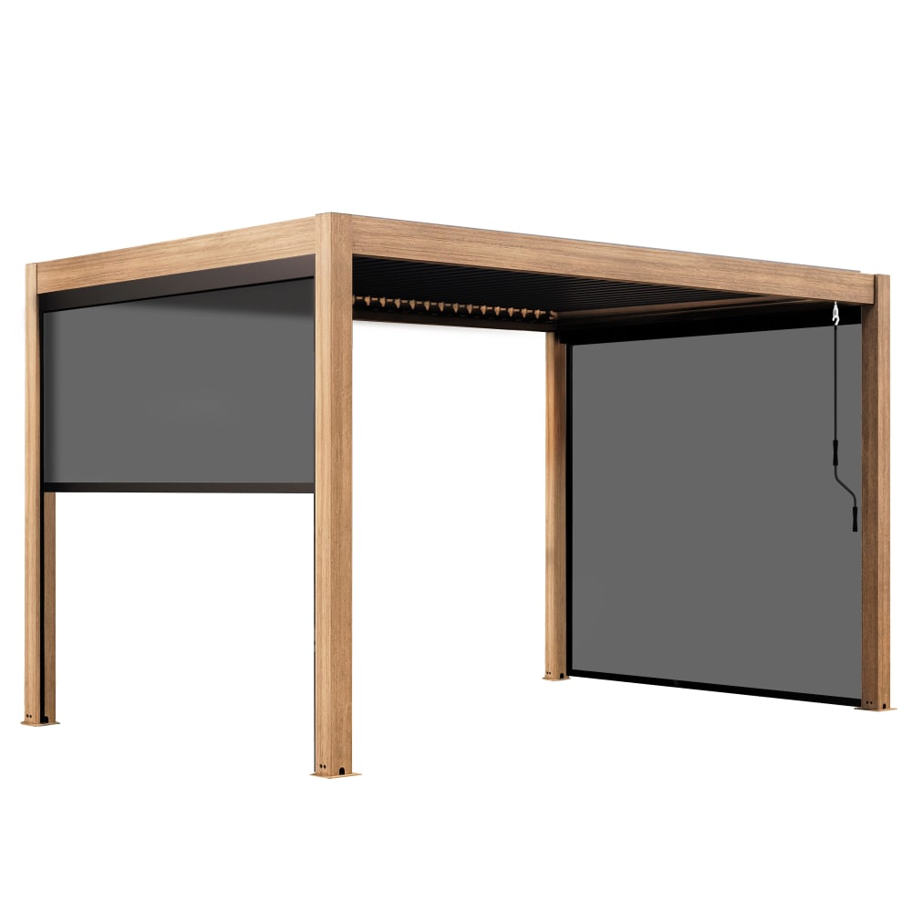 Pergola bioclimatique autoportée 3x4m et 2 stores bois gris