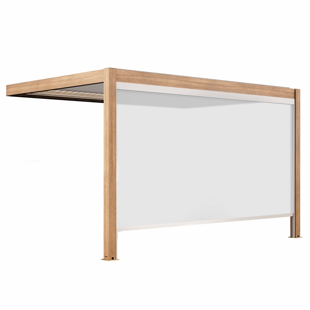 Pergola bioclimatique adossée 3x4m avec 1 store bois blanc