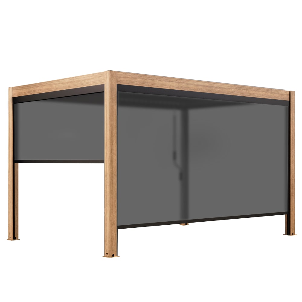 Pergola bioclimatique autoportée 3x4 m et 2 stores bois gris