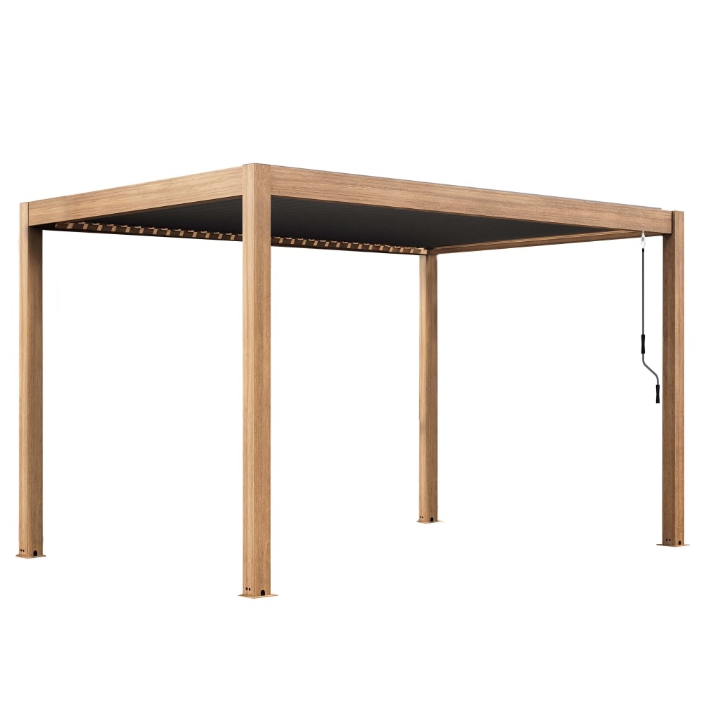 Pergola bioclimatique autoportée 3x4m en aluminium bois gris