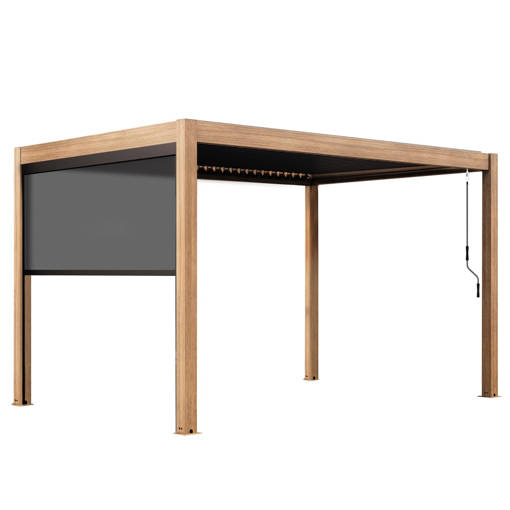Oviala Pergola bioklimatische selbsttragende 3x4m und 1 graue Holzjalousie Braun Aluminium