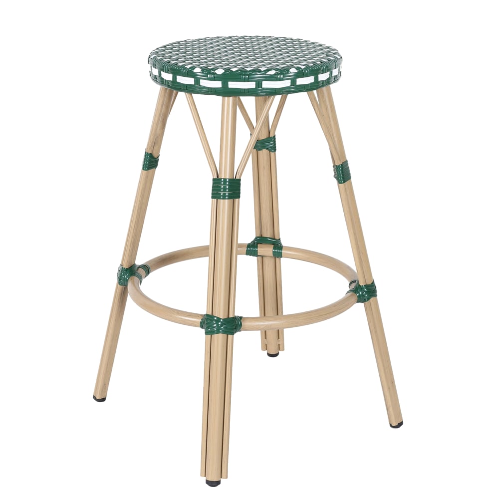 Tabouret haut de jardin en aluminium et rotin synthétique blanc, vert