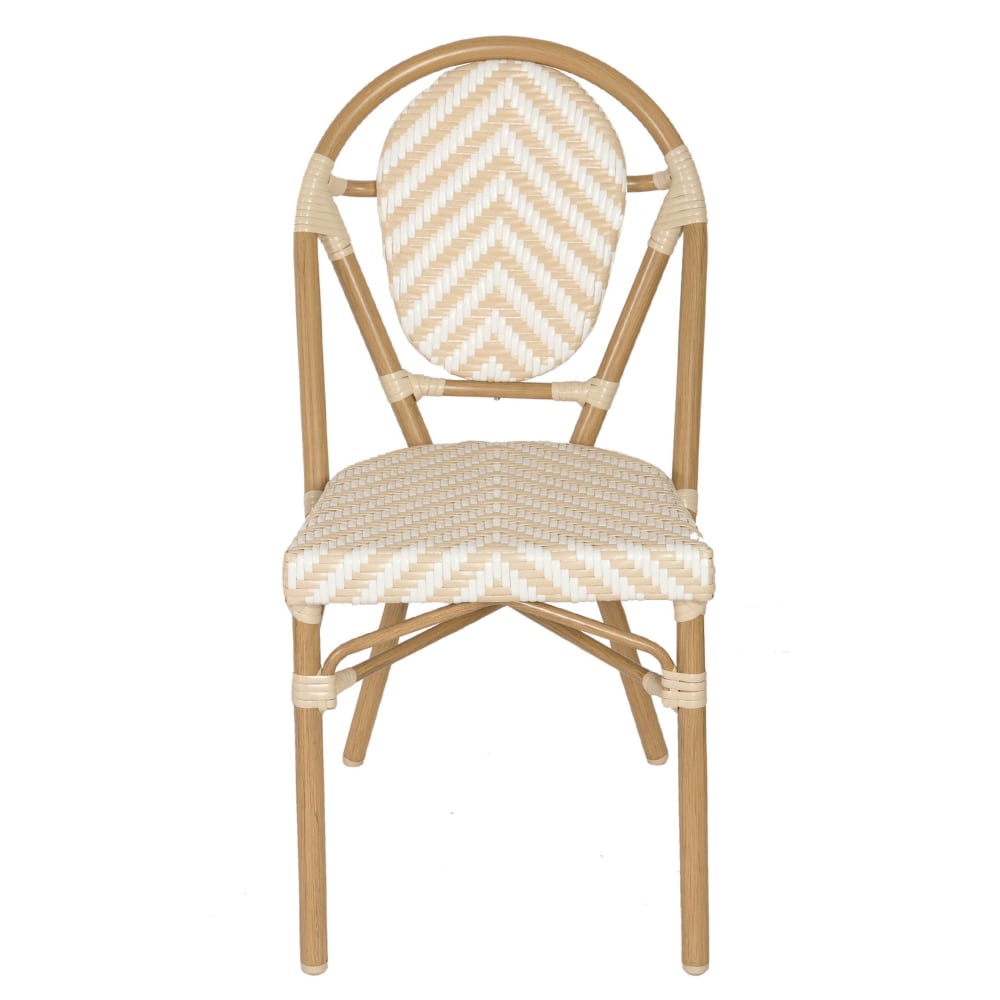 Chaise de terrasse style bistrot parisien en aluminium et rotin beige