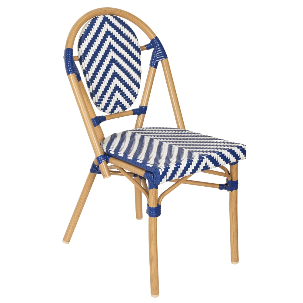 Chaise de jardin style bistrot parisien en aluminium et rotin bleu