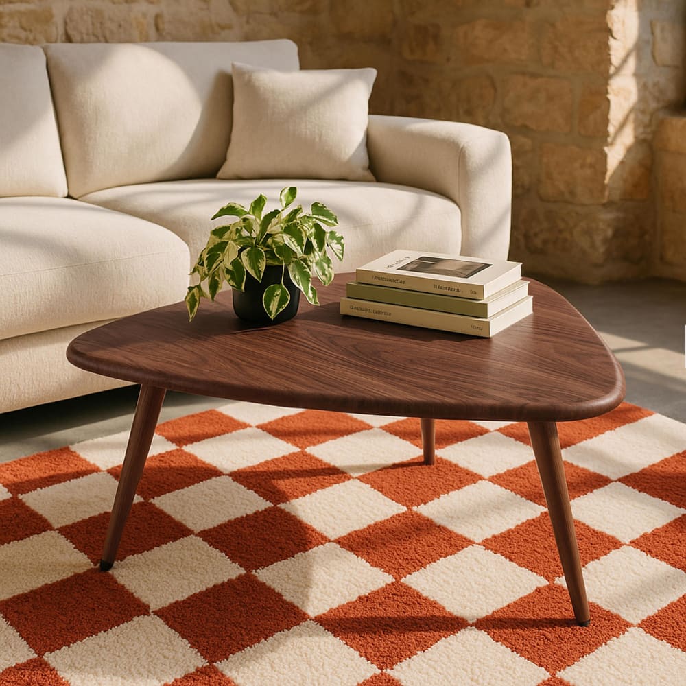 Table basse triangulaire en MDF bois foncé