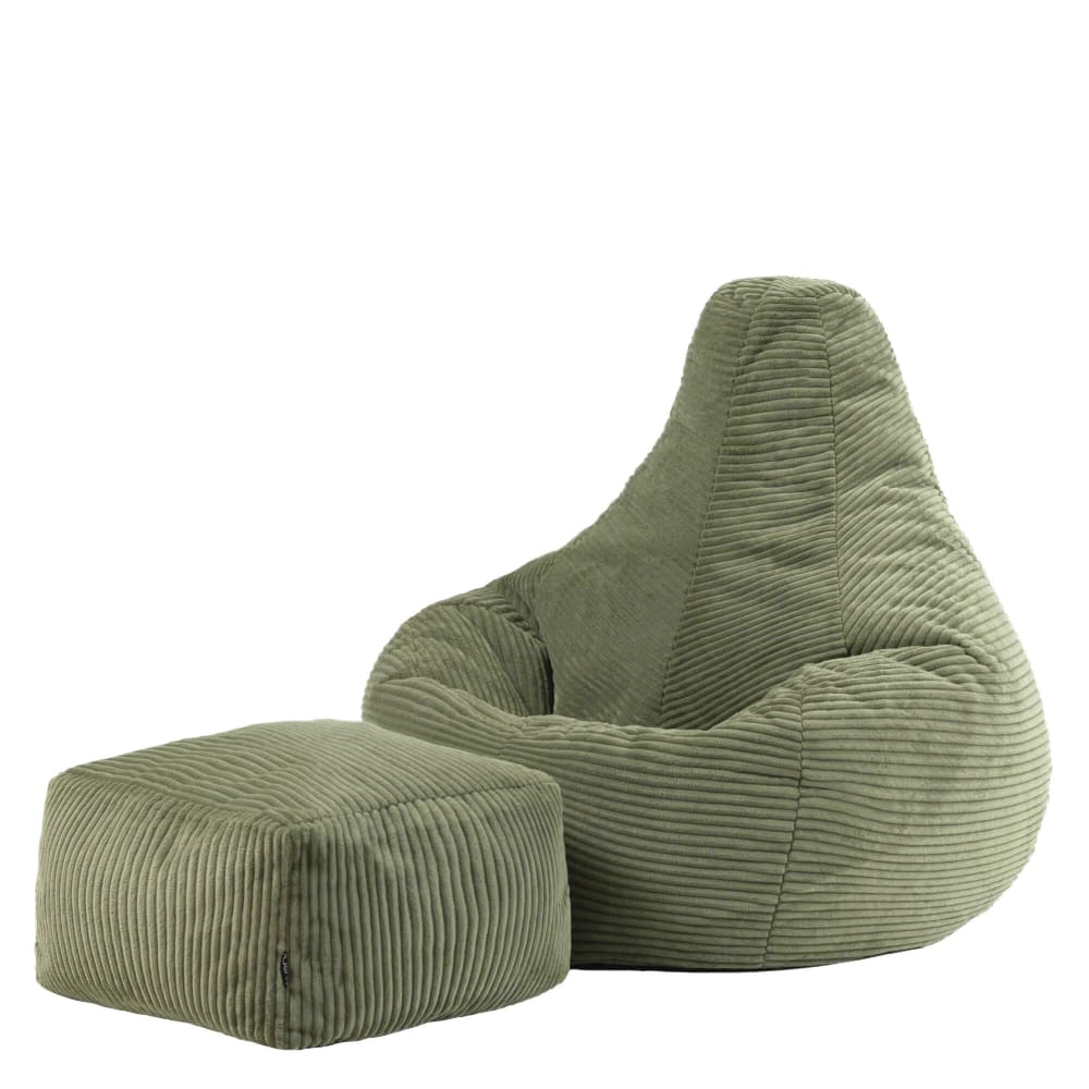 Icon Sitzsack mit Hocker aus Cord, Salbeigrün style classic chic - Samt
