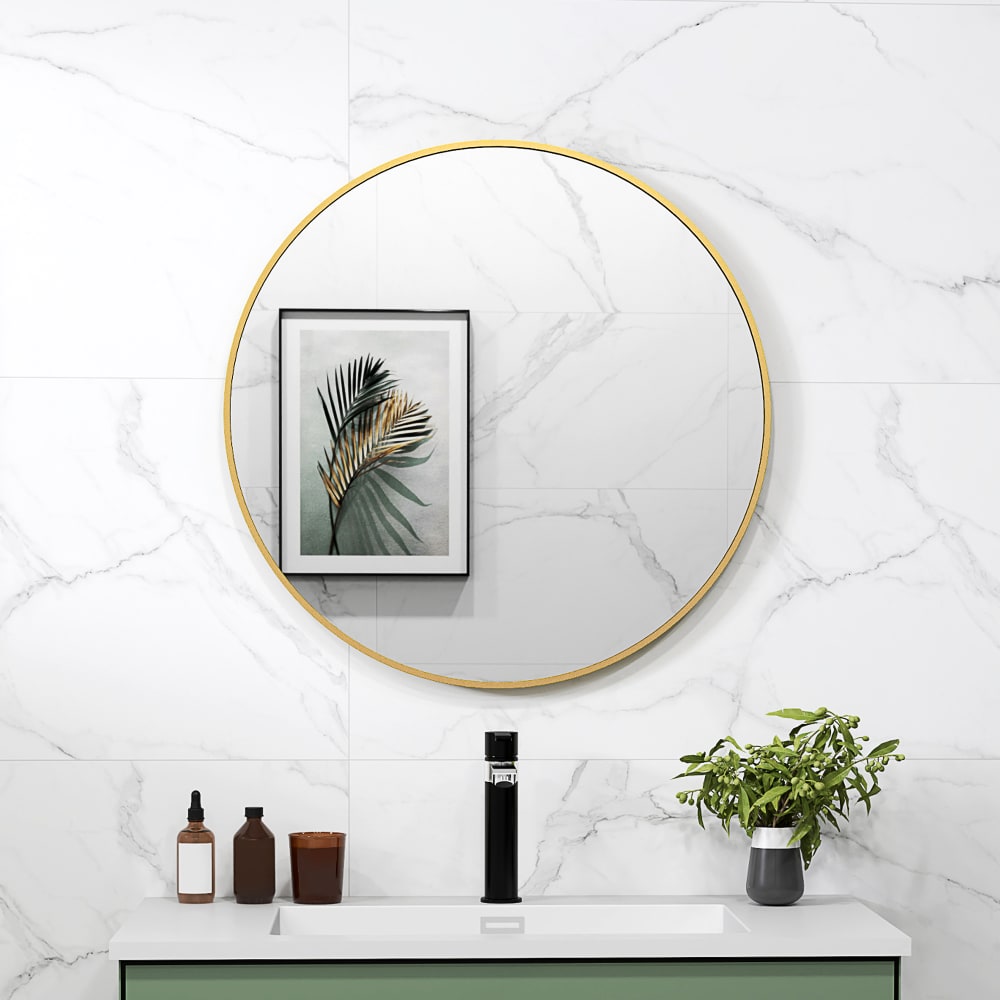 Runder Badezimmerspiegel, 70cm, Goldmetall - Maisons Du Monde