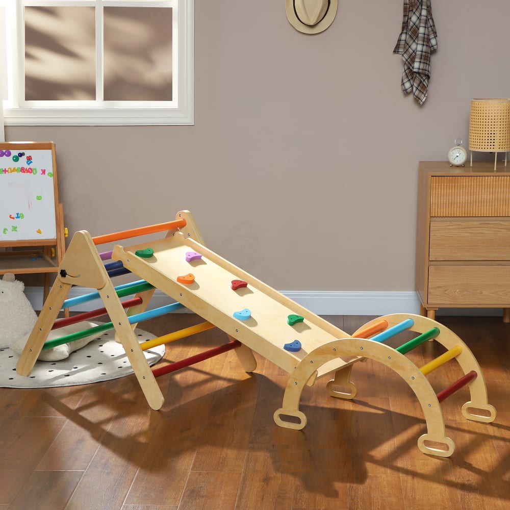 Triangle arche d'escalade enfants 5 en 1 bois multicolore