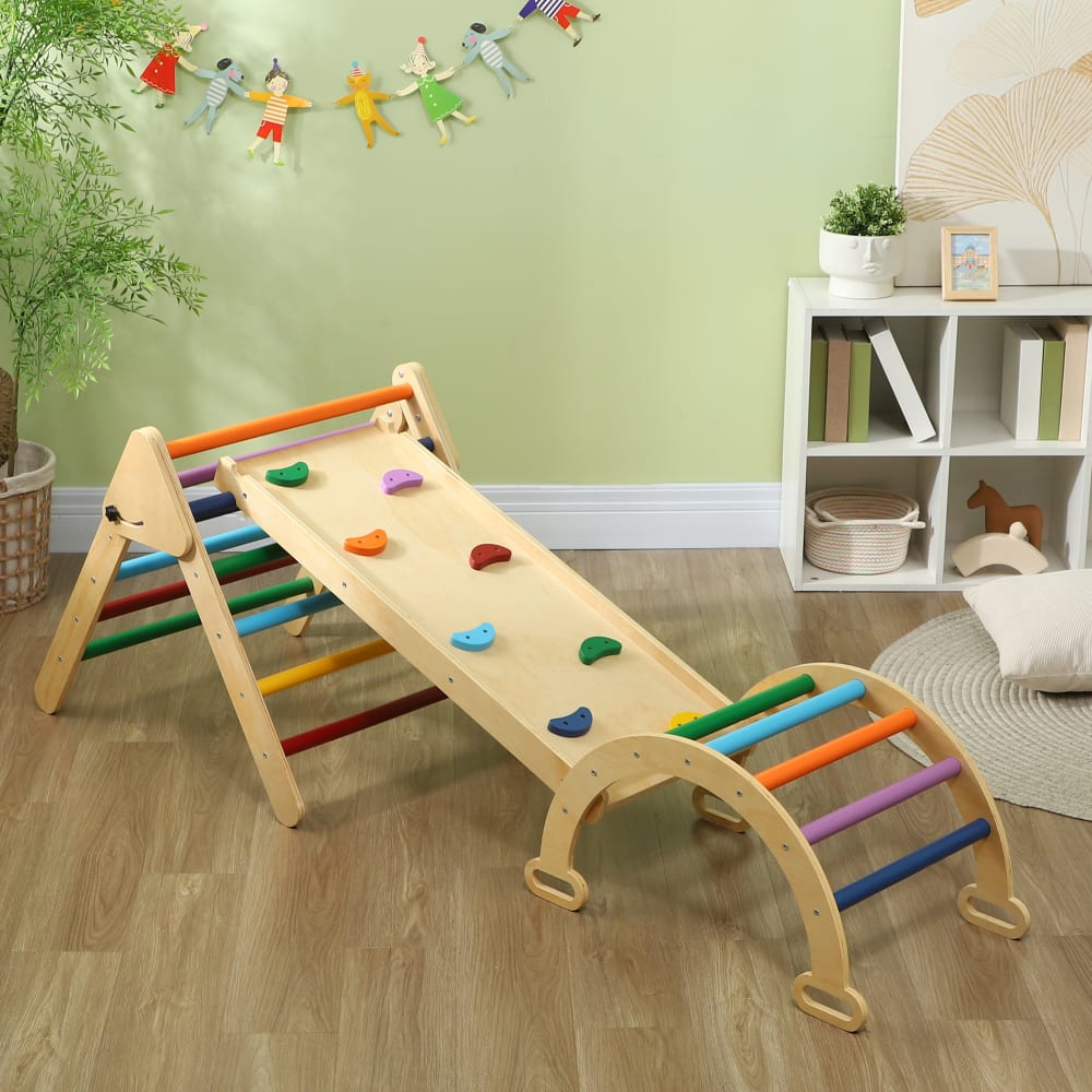 Triangle arche d'escalade enfants 5 en 1 bois multicolore (Aiyaplay) - Image 2