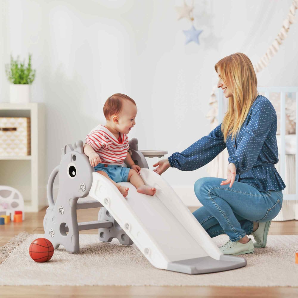 Toboggan enfants 3 en 1 girafe panier basket escalade ballo gris (Aiyaplay) - Image 1