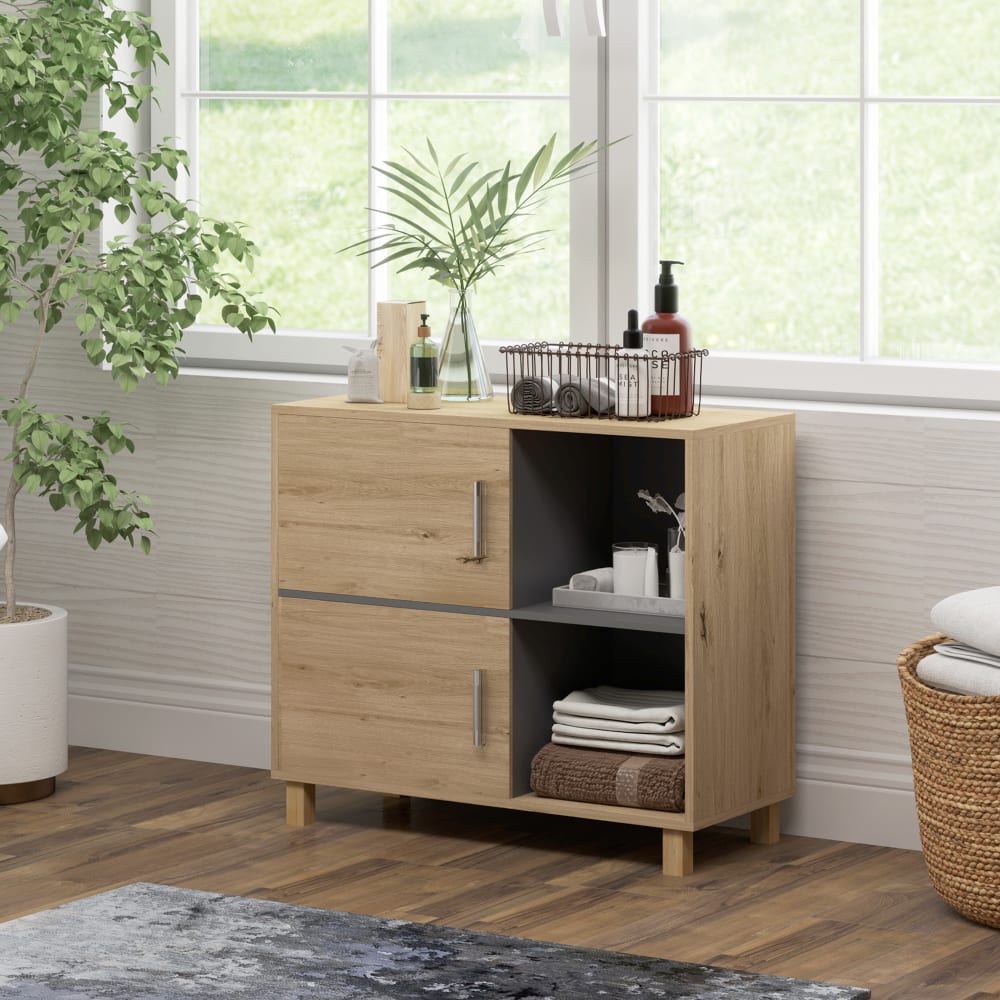 Armoire salle de bain compartiments ouverts placard en bois naturel