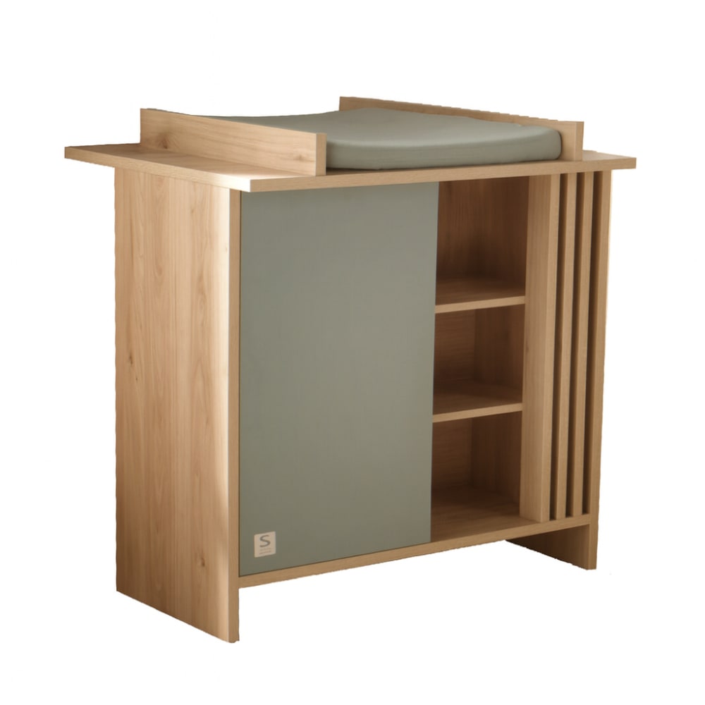 Commode avec plan à langer 1 porte colorée et 3 niches avec claustra