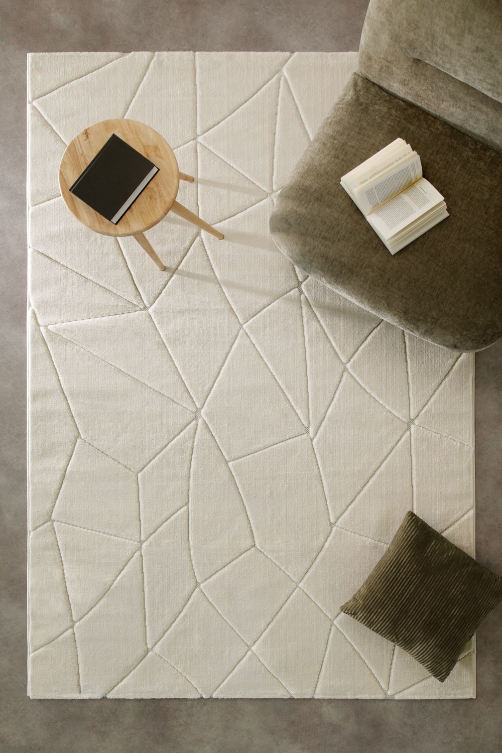 Tapis à relief effet optique blanc cassé 200x290