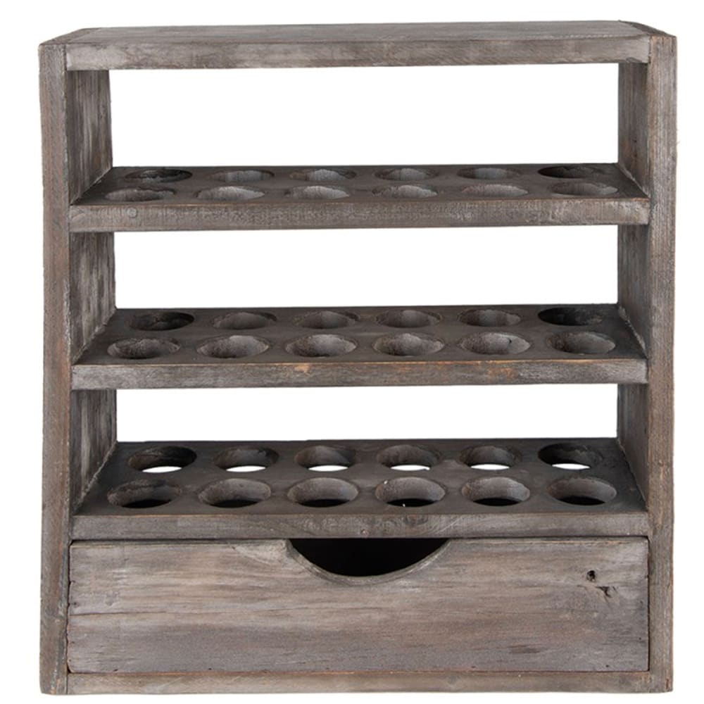 Étagère murale à oeufs en bois gris avec tiroir 35x11x38cm