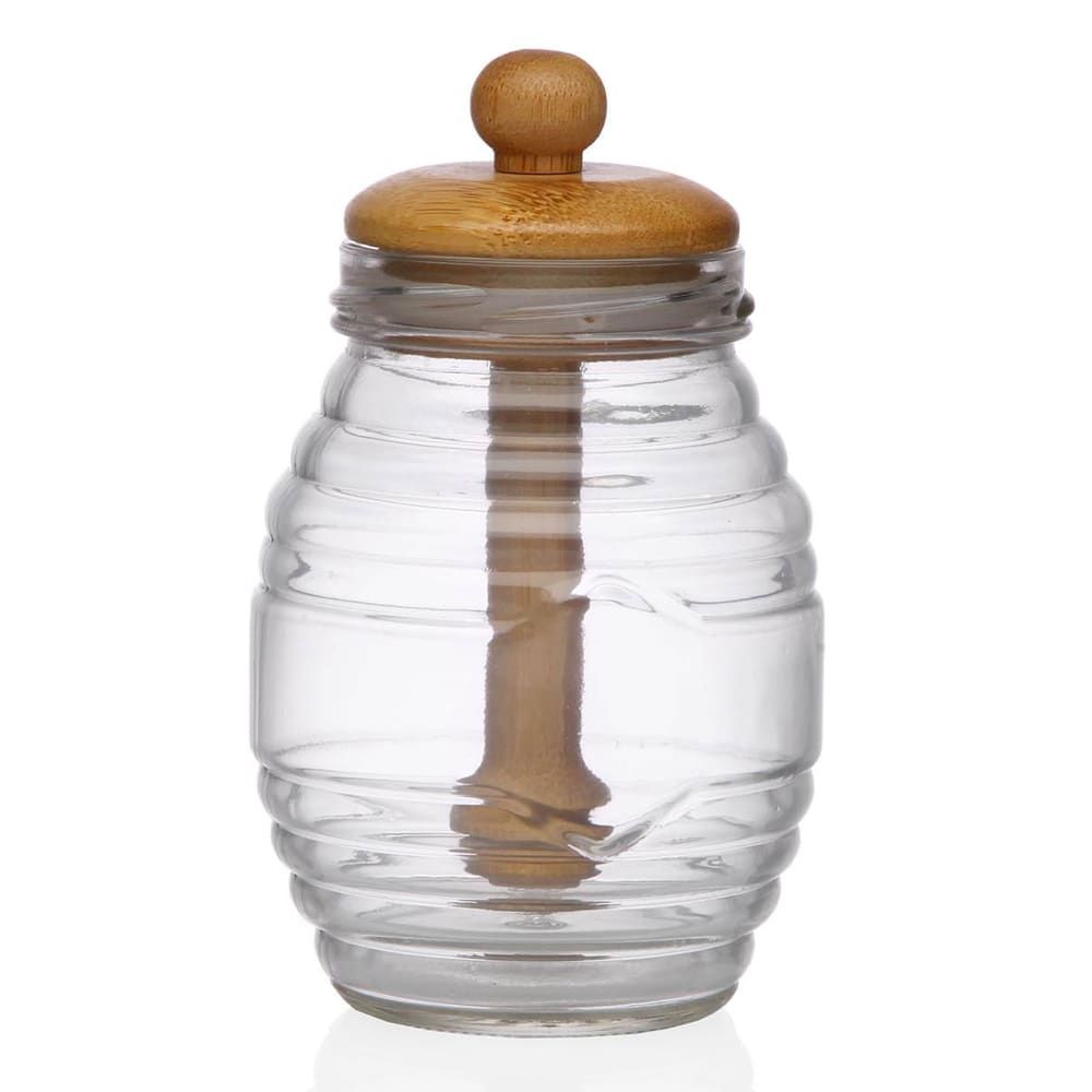 Pot à miel verre et bambou 8.3x8.3x14.2cm