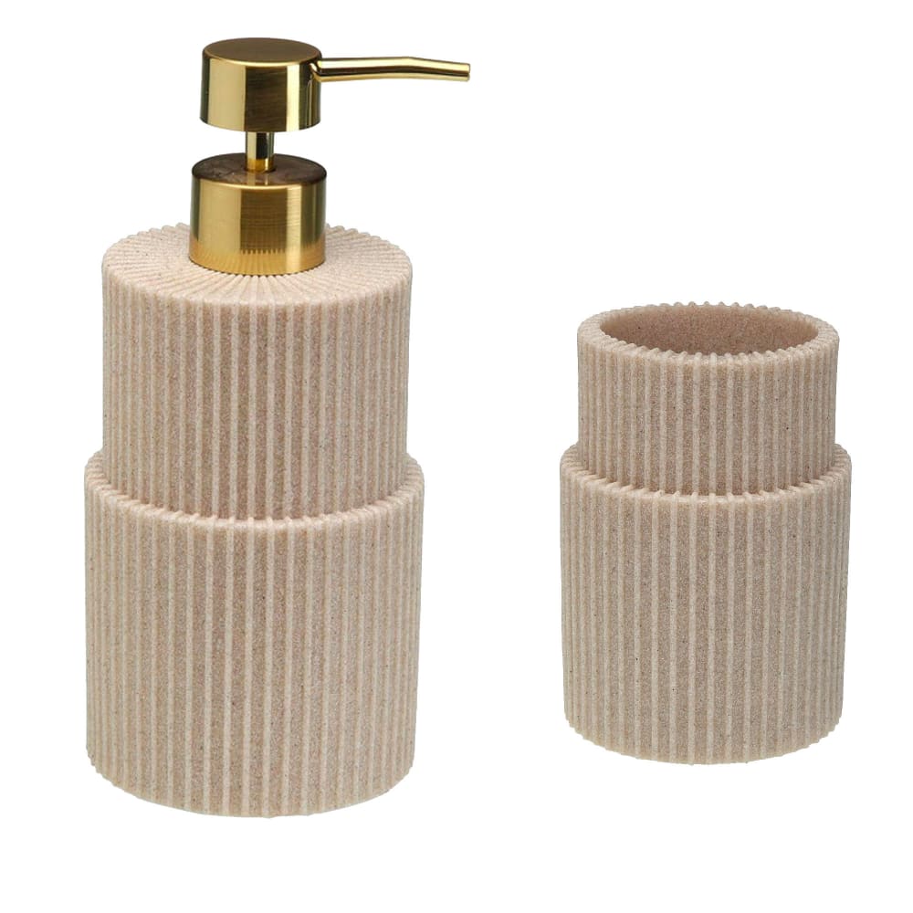 Porte brosse à dents en résine beige stries 7.5x7.5x10.5cm — vue 4
