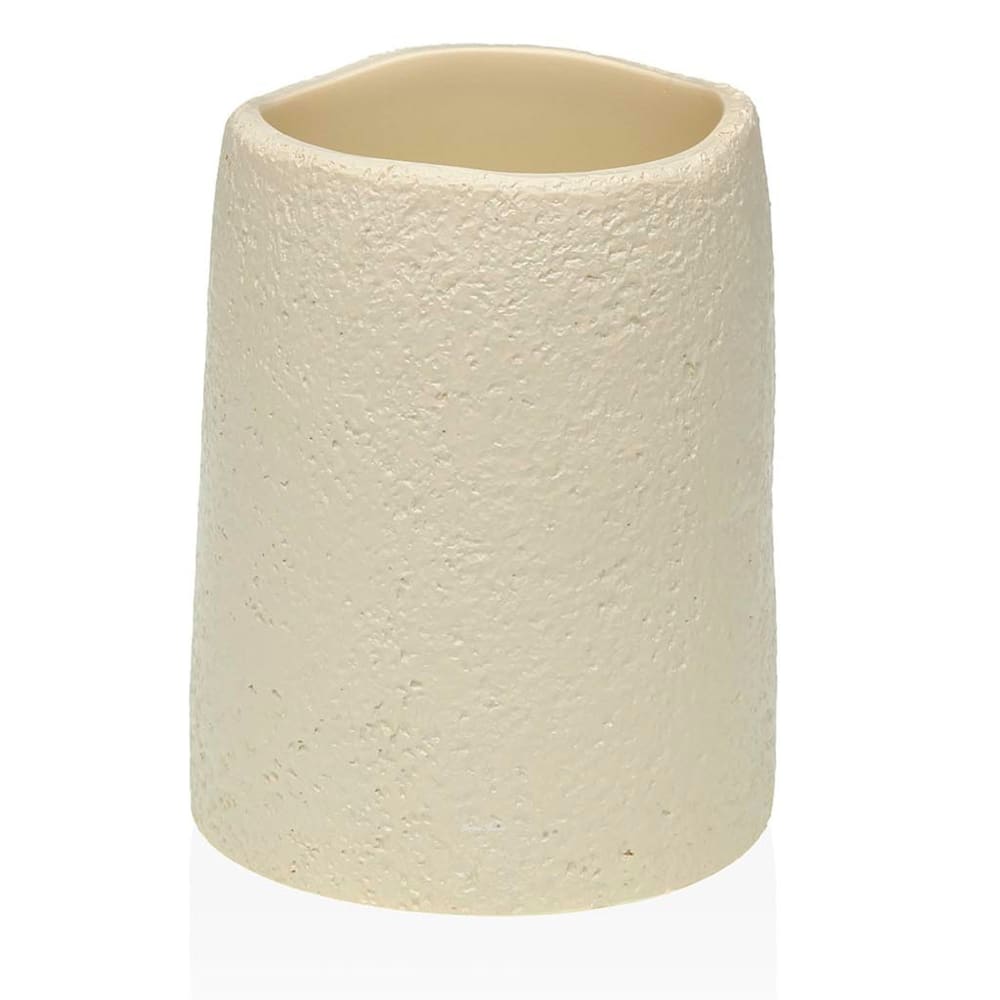 Porte brosse à dents en résine beige 7.5x7.5x10.5cm