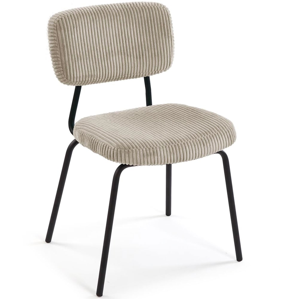 Chaise en velours côtelé beige et métal noir 51.5x50x77cm — Beyit