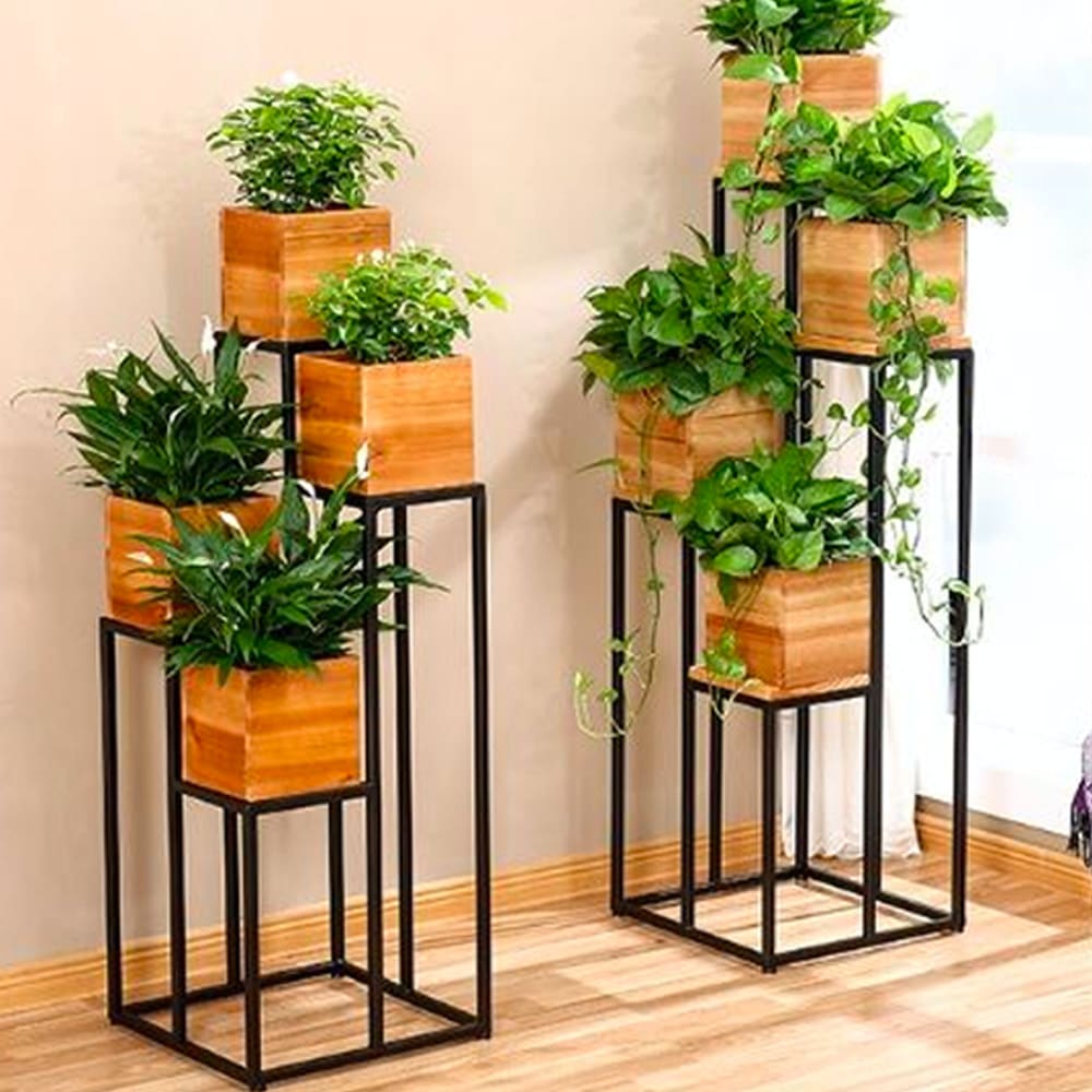 Support pots plantes étagé en métal noir 48x48x132cm — vue 4