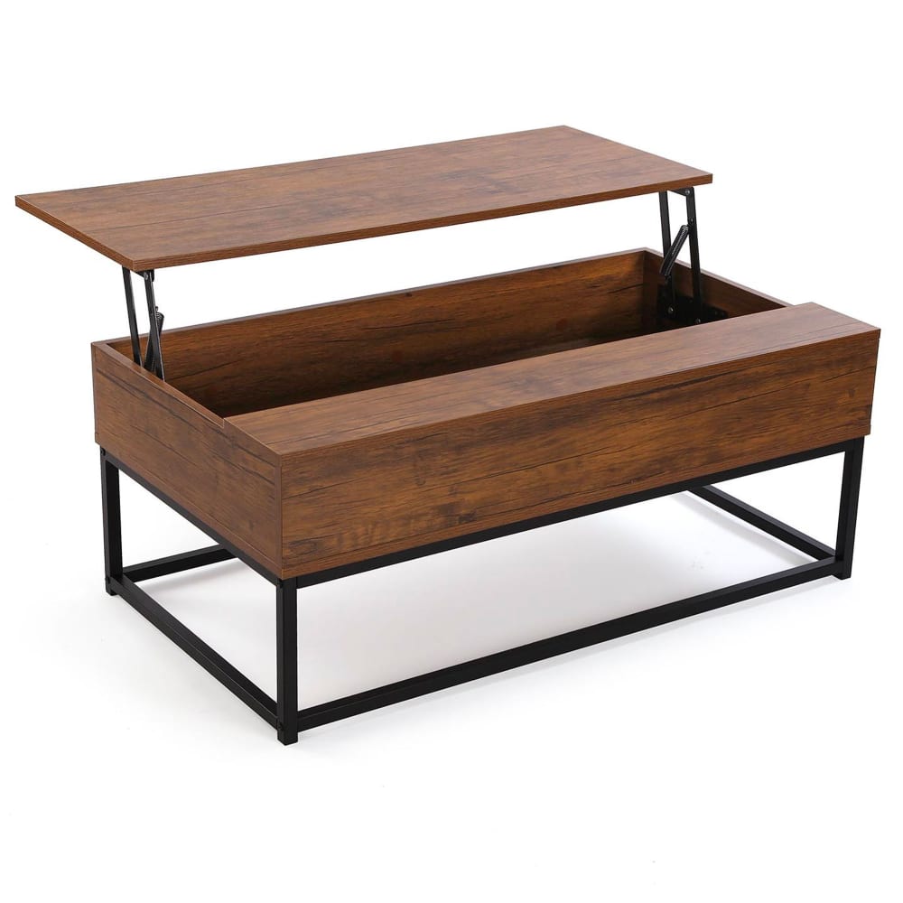 Table basse avec rangement effet bois foncé et noir 100x55x40cm