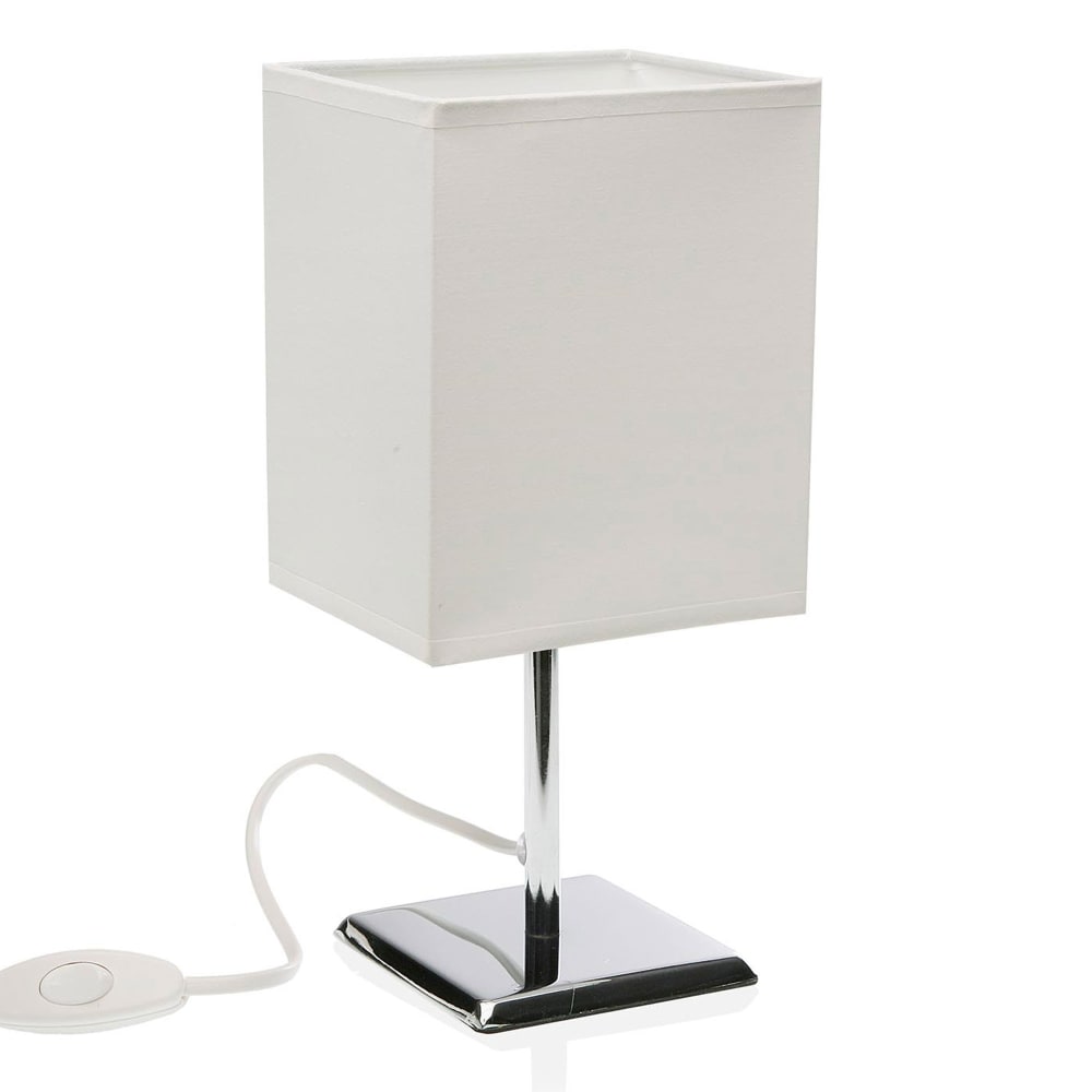 Lampe à poser en métal chromé et abat jour blanc 11x13x27.5cm
