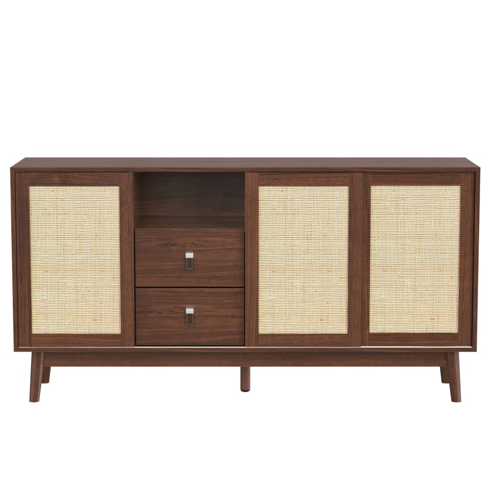 Flieks Sideboard mit 3 Schiebetüren aus echtem Rattan, Holzfarbe style landhaus Braun Holz