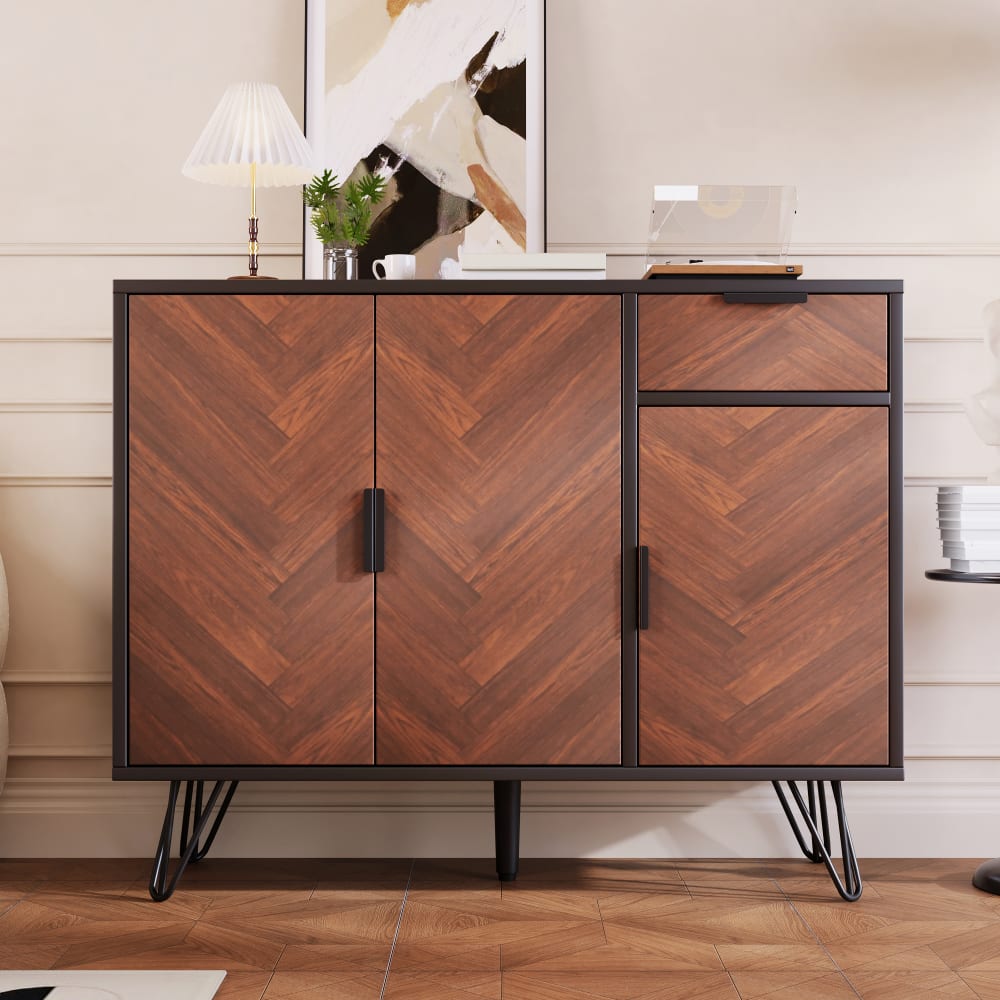 Sideboard mit 1 Schublade und 3 Türen, Holzfarbe und schwarz -