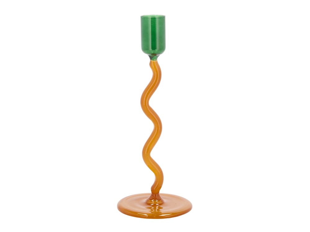 Bougeoir en verre vert - ambre