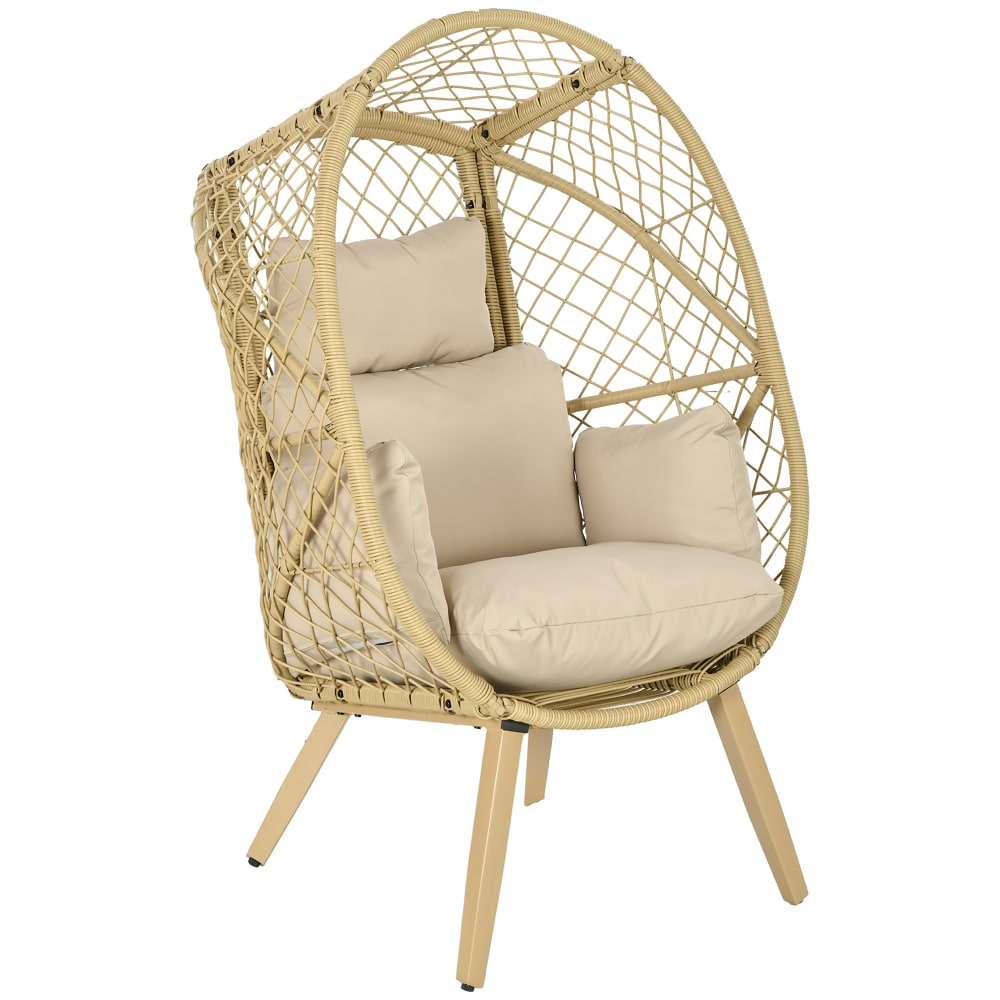 Fauteuil œuf pied résine rotin résine métal polyester gris