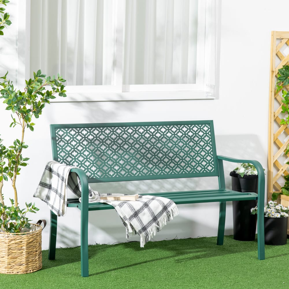 Banc de jardin 2 personnes acier vert foncé