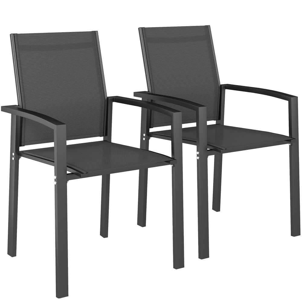 Lot de 2 chaises de jardin empilables accoudoirs aluminium gris foncé