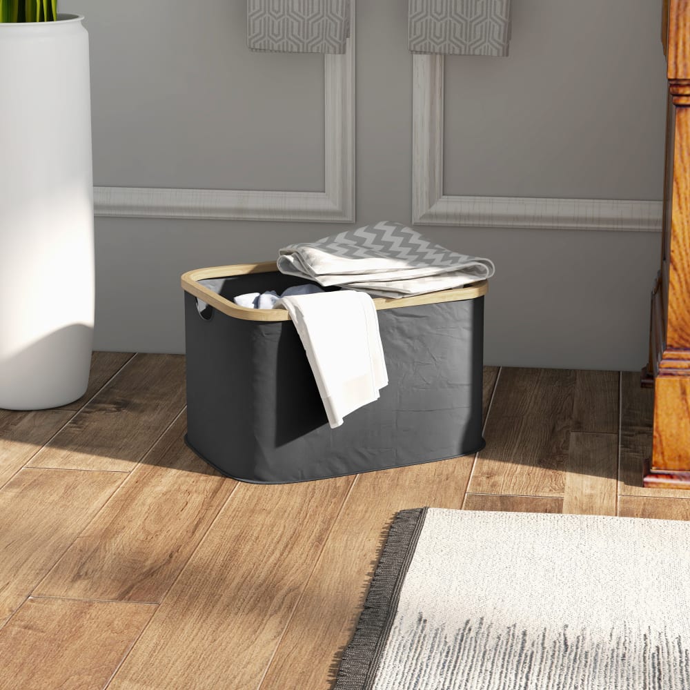 Faltbarer Wäschekorb 36l, Kunststoff Schwarz - Maisons Du Monde