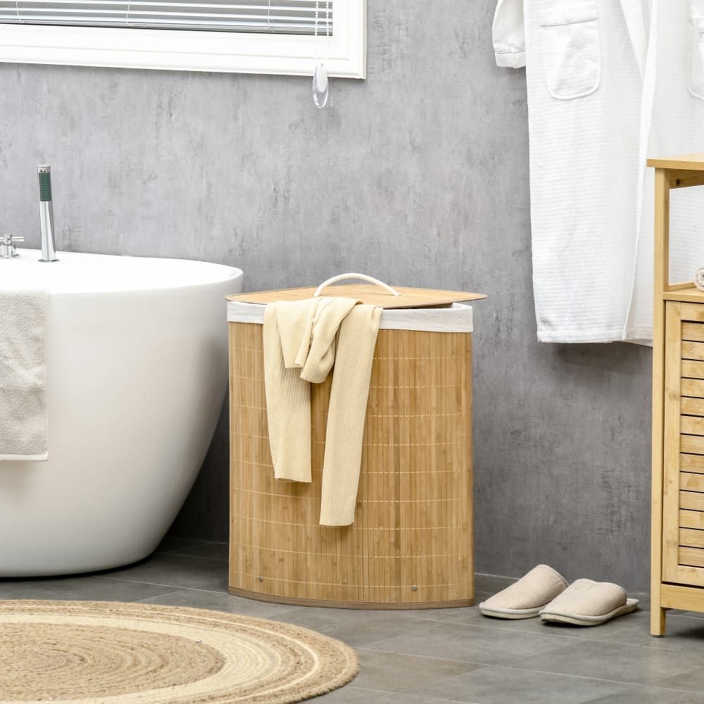 Bambus-Eckwäschekorb, Natur & Weiß - Maisons Du Monde