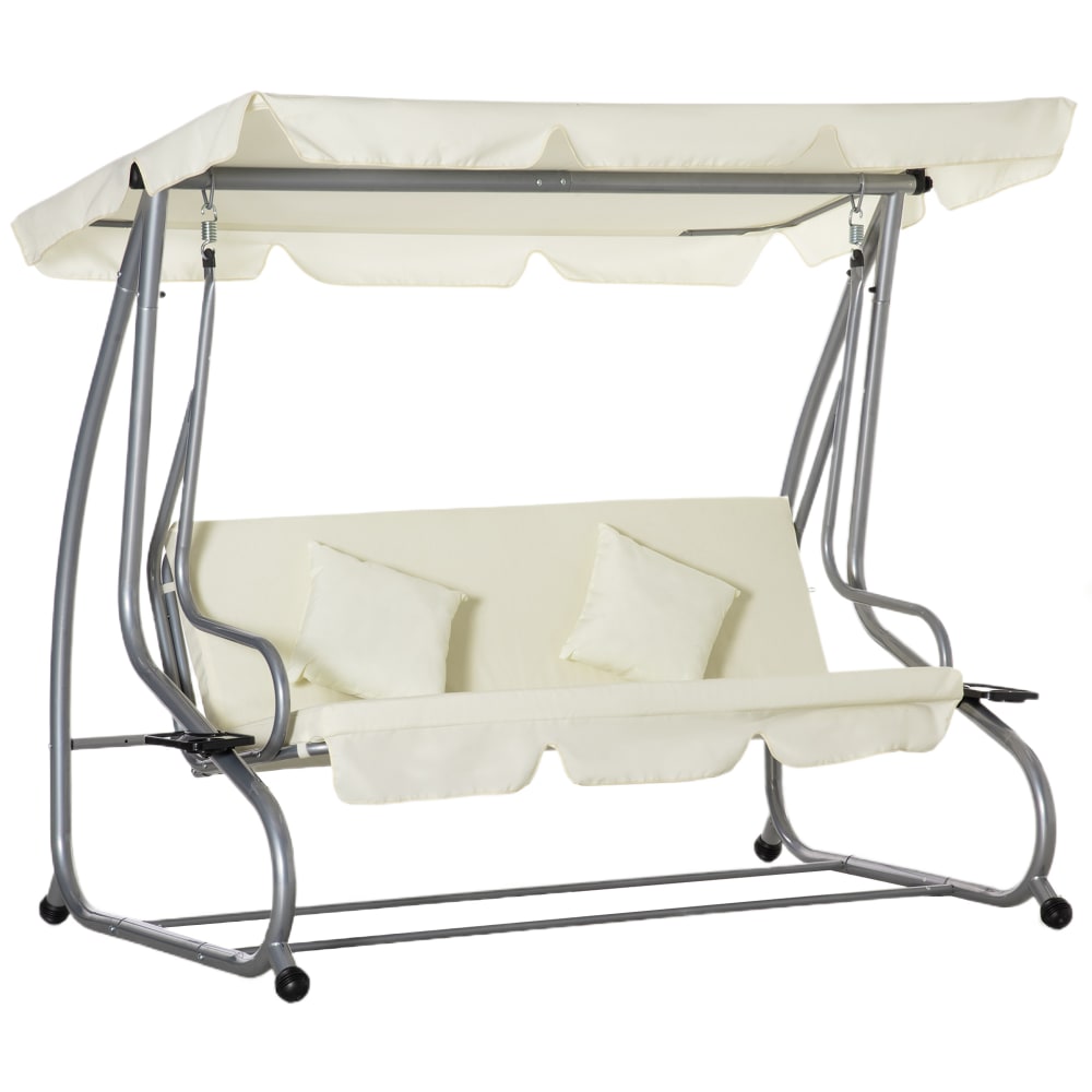 Balancelle de jardin 3 places convertible acier polyester noir beige