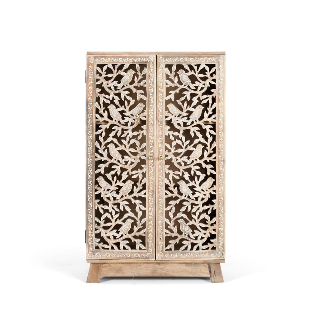 Buffet en bois de manguier avec portes sculptées à la main