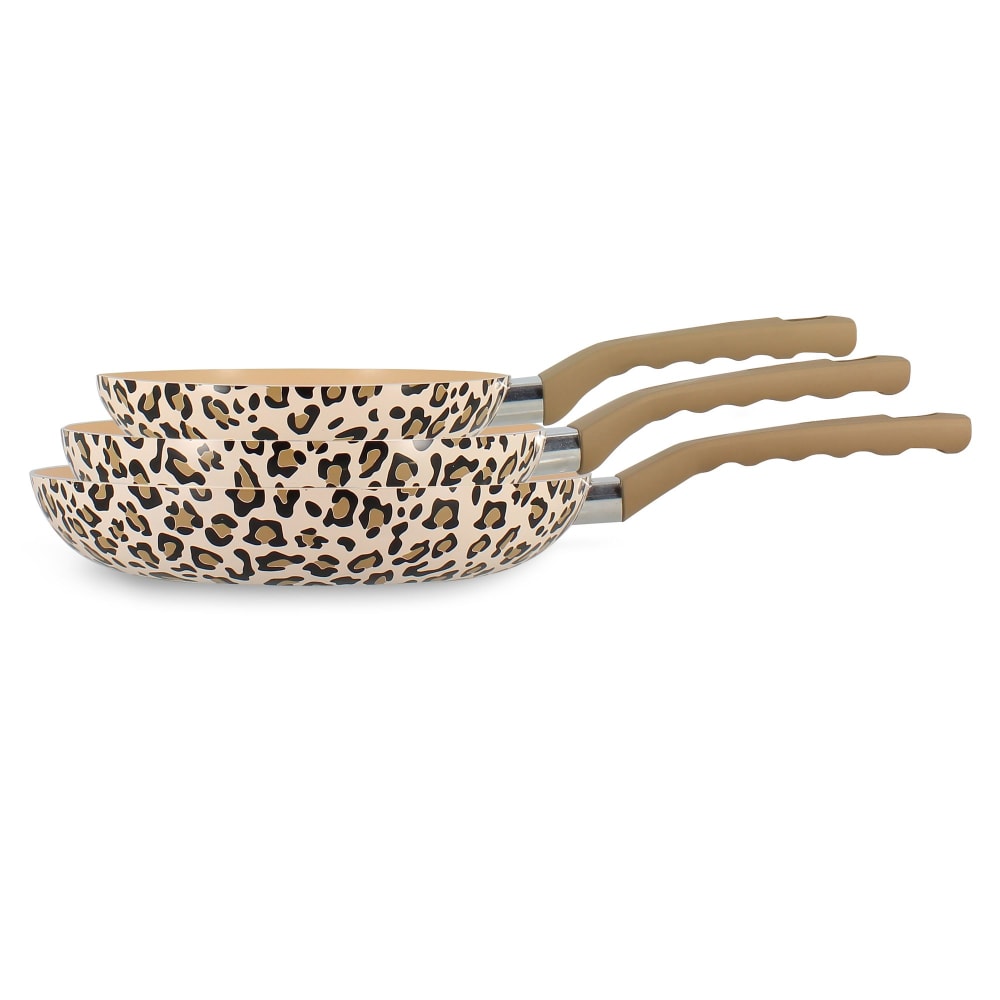 Lot de 3 poêles en aluminium recyclé motif léopard Lot de 3 poêles en aluminium recyclé motif léopard