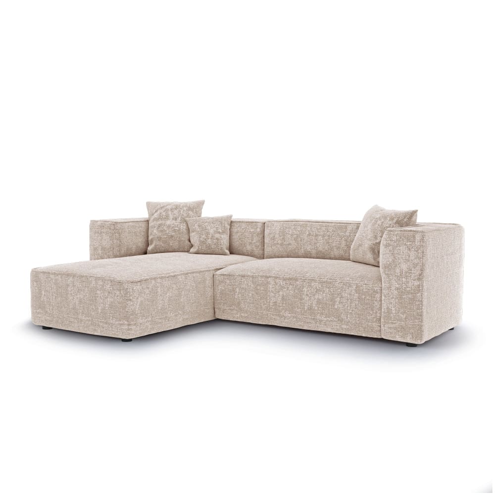 Canapé d'angle gauche 5 places en velours gaufré crème