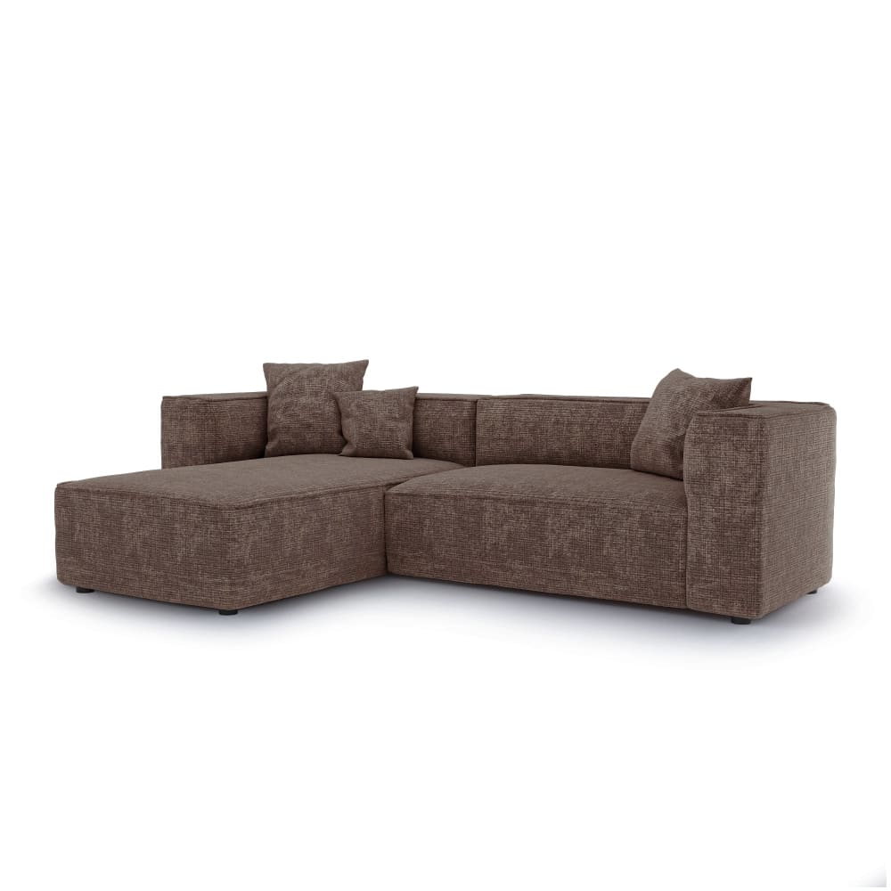 Canapé d'angle gauche 5 places en velours gaufré taupe