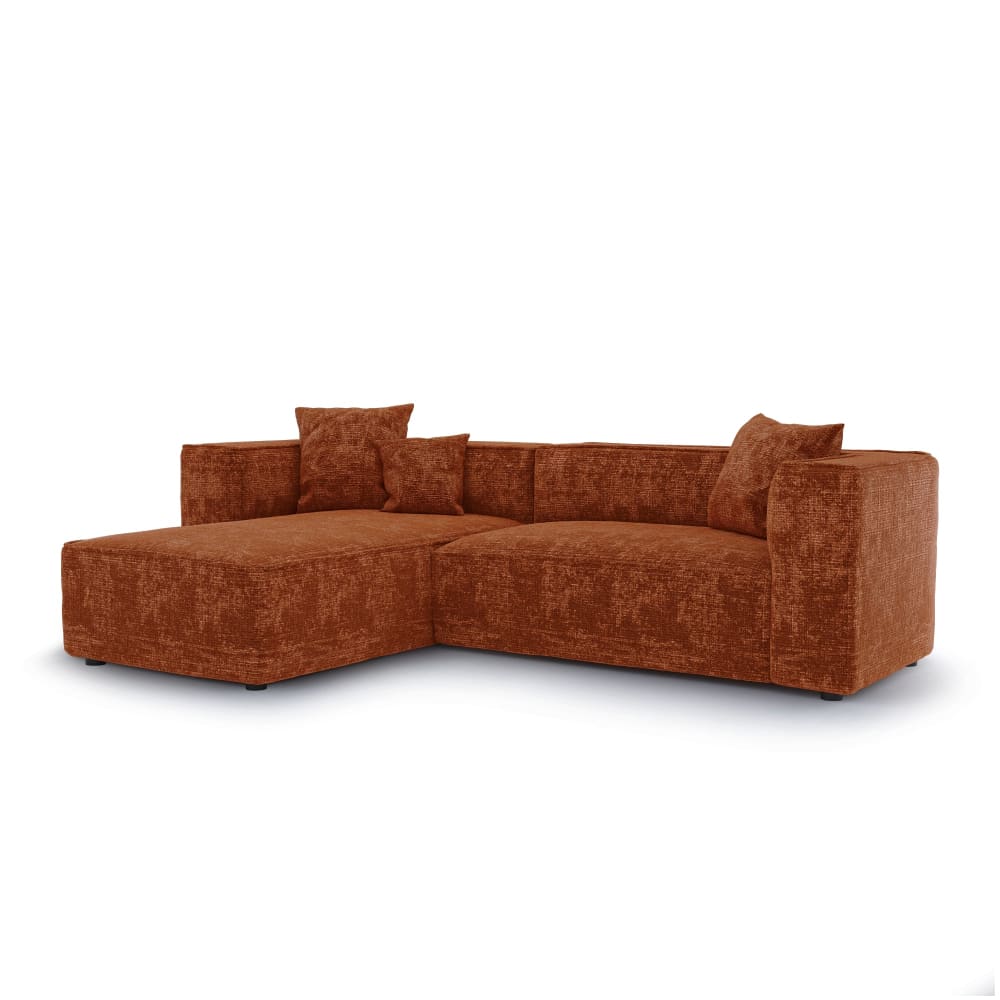 Canapé d'angle gauche 5 places en velours gaufré terracotta