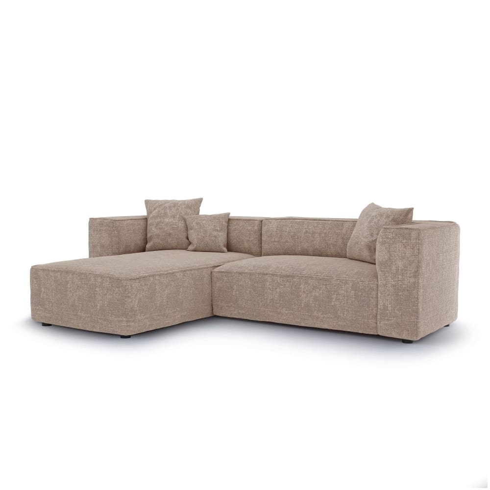 Canapé d'angle gauche 5 places en velours gaufré beige