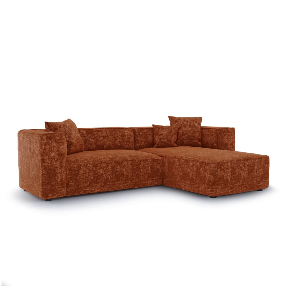 Canapé d'angle droit 5 places en velours gaufré terracotta