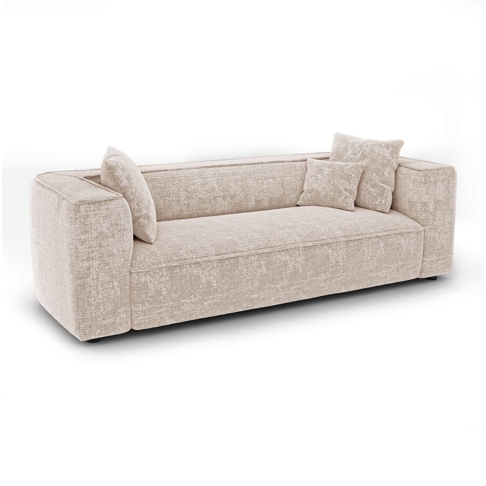 Canapé 3 places en velours gaufré crème