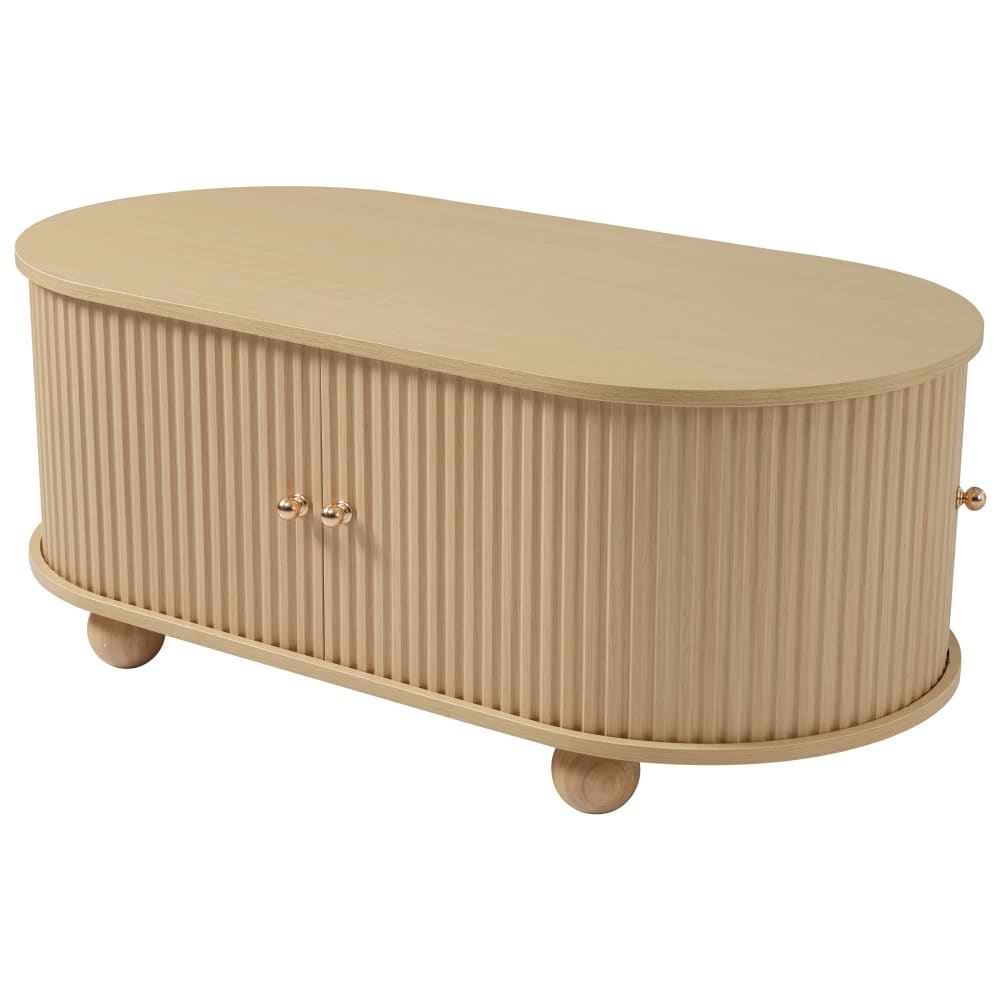 Table basse ovale effet bois clair 2 portes coulissantes