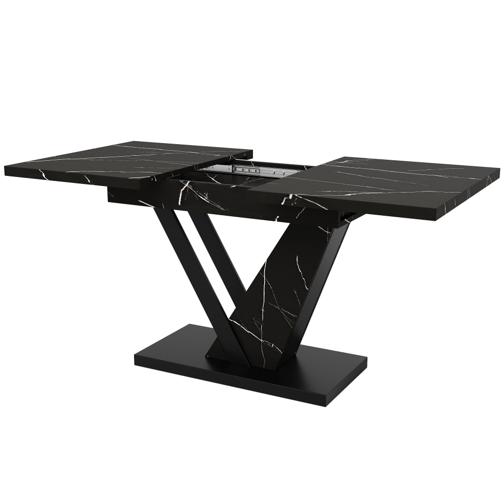 Table de salle à manger extensible effet marble noir pieds — Beyit
