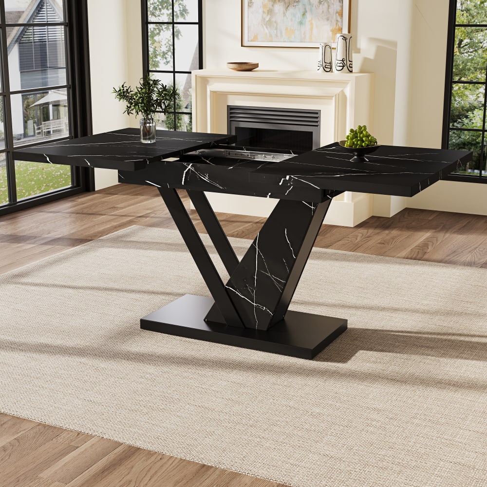 Ausziehbarer Esstisch mit Marmoreffekt,Schwarz - Maisons Du Monde