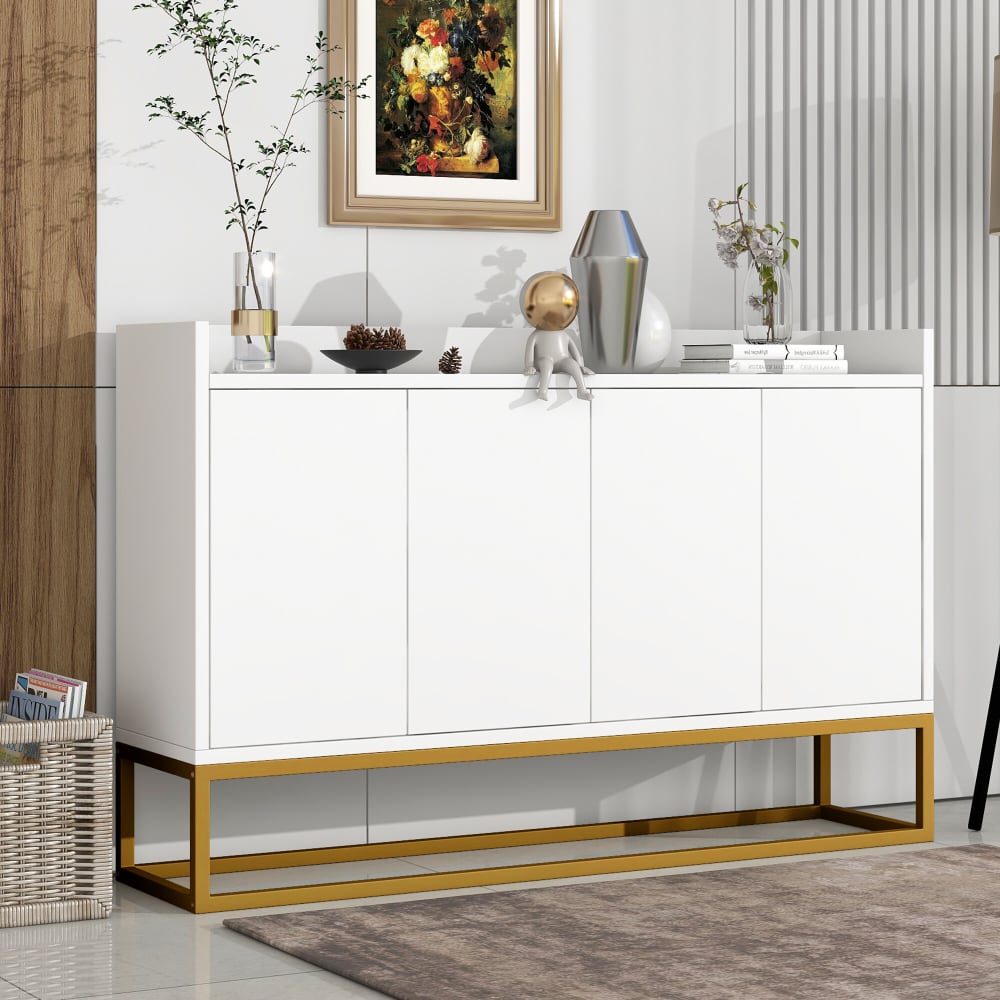 Minimalistisches Sideboard mit 4 Grifflosen Türen,Weiß - Maisons