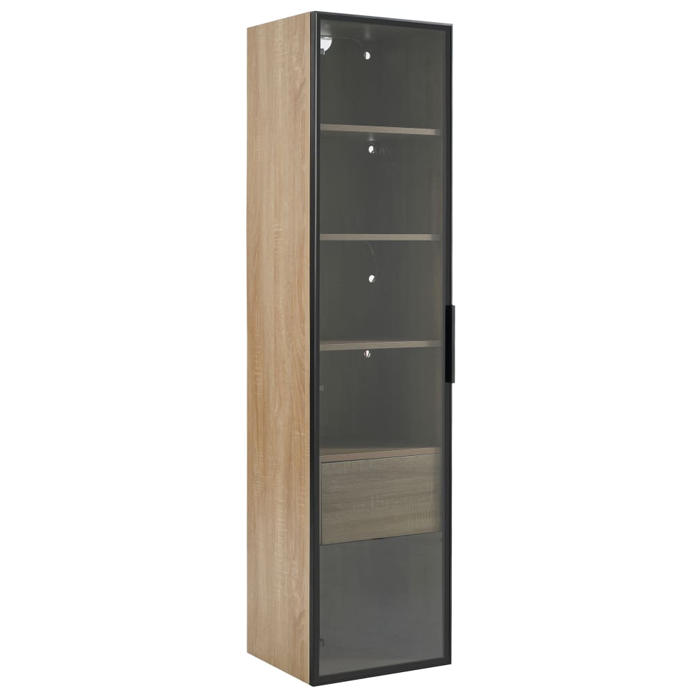 Urban Meuble Hohe Vitrine in heller Holzoptik, mit große Schublade und Tür, Beige style industrial Beige Spanplatte