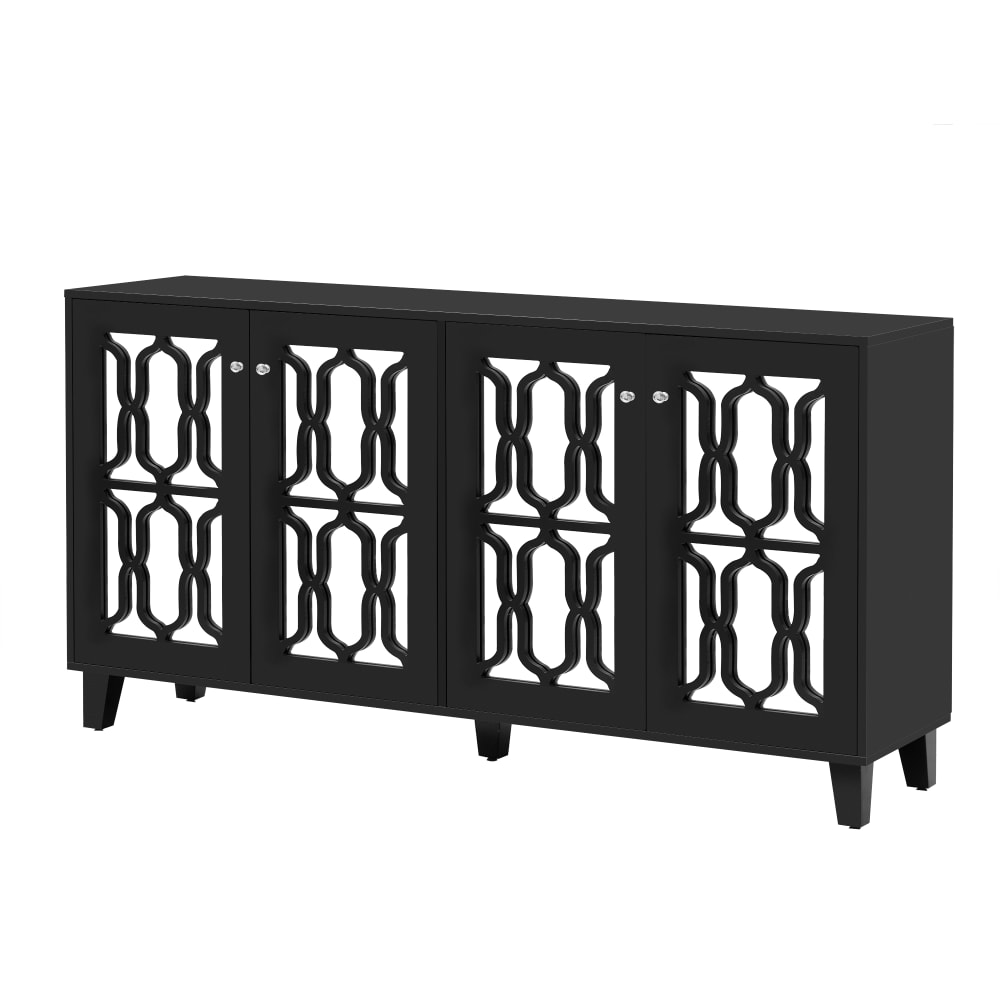 Buffet noir design 4 portes miroir motif géométrique