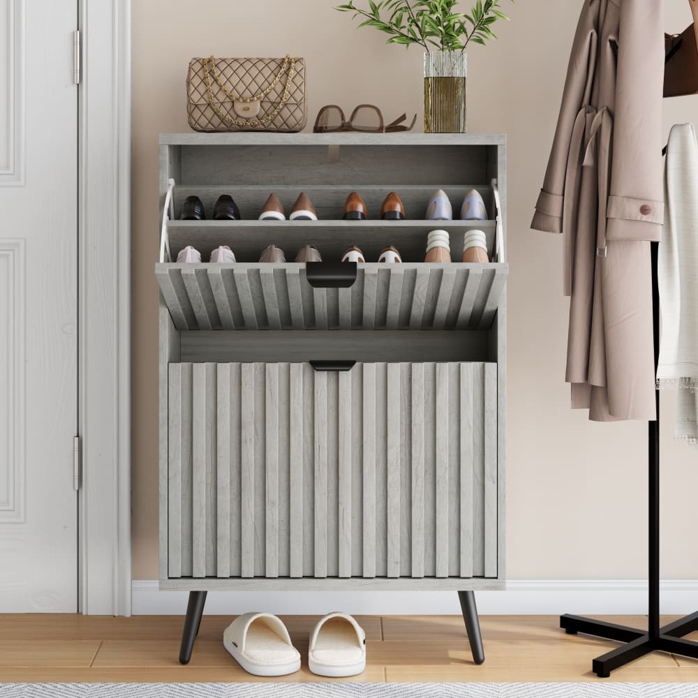 Schuhschrank mit 2 Schubladen, böhmischer, Grau - Maisons Du